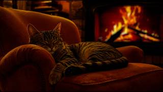 🔥Purring Cat & Crackling Fireplace 🐾 Ultimate Cozy Ambience ASMR to Reduce Anxiety & Stress - No Ads