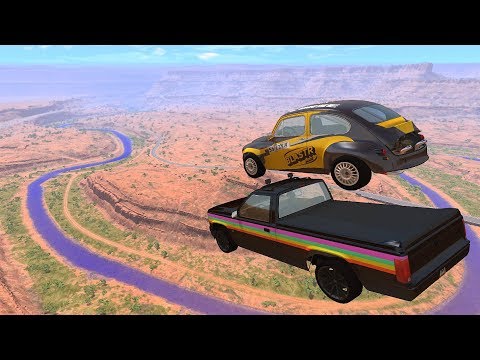 Crazy Vehicle High Speed Jumps In Canyon & Blue Slime River - BeamNG.drive Jumps