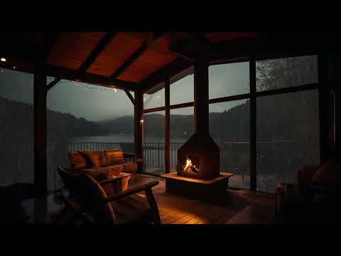 10 Hours⚡Cozy Cabin Porch with Heavy Rainstorm - Relaxing Rain Sounds for Sleeping, Studying & Relax