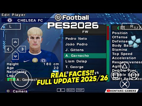 EFOOTBALL PES 2026 PPSSPP ISO NO TEXTURES & NO SAVE DATA NEW KITS 2025/26 REAL FACES & TRANSFERS