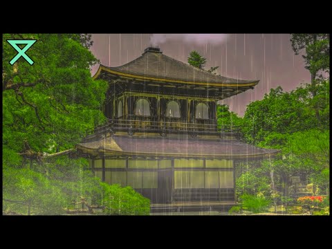 Relaxing Asian Music - 1 Hour of Rain and Beautiful Instrumental Music | Rainy Temple Ambience ⛩