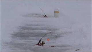 preview picture of video 'Headboard catching a Northern Pike ice fishing, Visit bmjhookers.com'