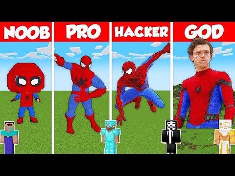 SPIDER MAN STATUE HOUSE BUILD CHALLENGE - Minecraft Battle: NOOB vs PRO vs HACKER vs GOD / Animation