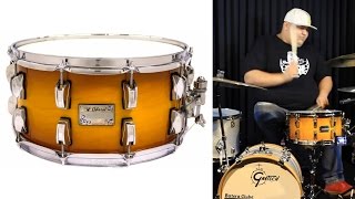 Video thumbnail for Caixa Odery Eyedentity Maple Soft Gold 14x7" snare sound check by Batera Clube Drum Shop