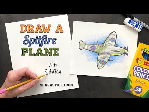 How to draw a Spitfire plane from WWII