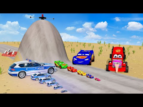 Big & Small McQueen & Police Car vs Zombie Mack,Giant Bulge & Spinner & Monster Mouth – BeamNG.drive