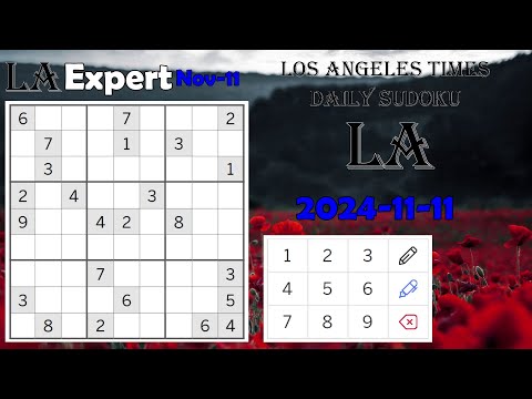 Los Angeles Times Daily Sudoku 2024-11-11 1961 Expert #RemembranceDay