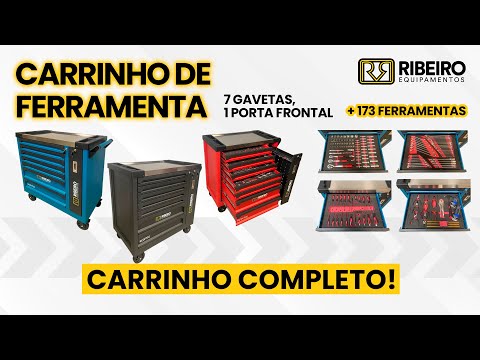 Carrinho para Ferramentas Fechado 07 Gavetas 01 Porta Frontal Azul com 173 Ferramentas RCGFI702 RIBEIRO-9219 - Vídeo