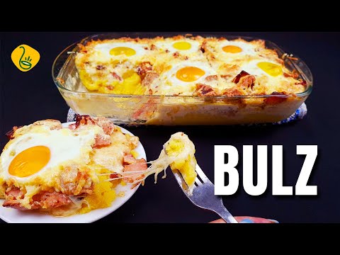 Bulz recipe with sheep cheese, eggs and sausages, baked - It's easy to make and tastes fantastic!