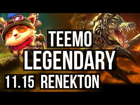 TEEMO vs RENEKTON (TOP) | 2.3M mastery, Legendary, 900+ games, 14/3/11 | NA Diamond | v11.15