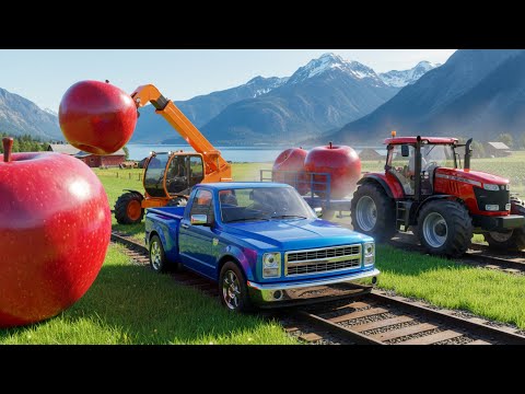 Farm Works: Transporting Giant Apples Using Tractors and Trucks 🍎🚜| FARM VEHICLES