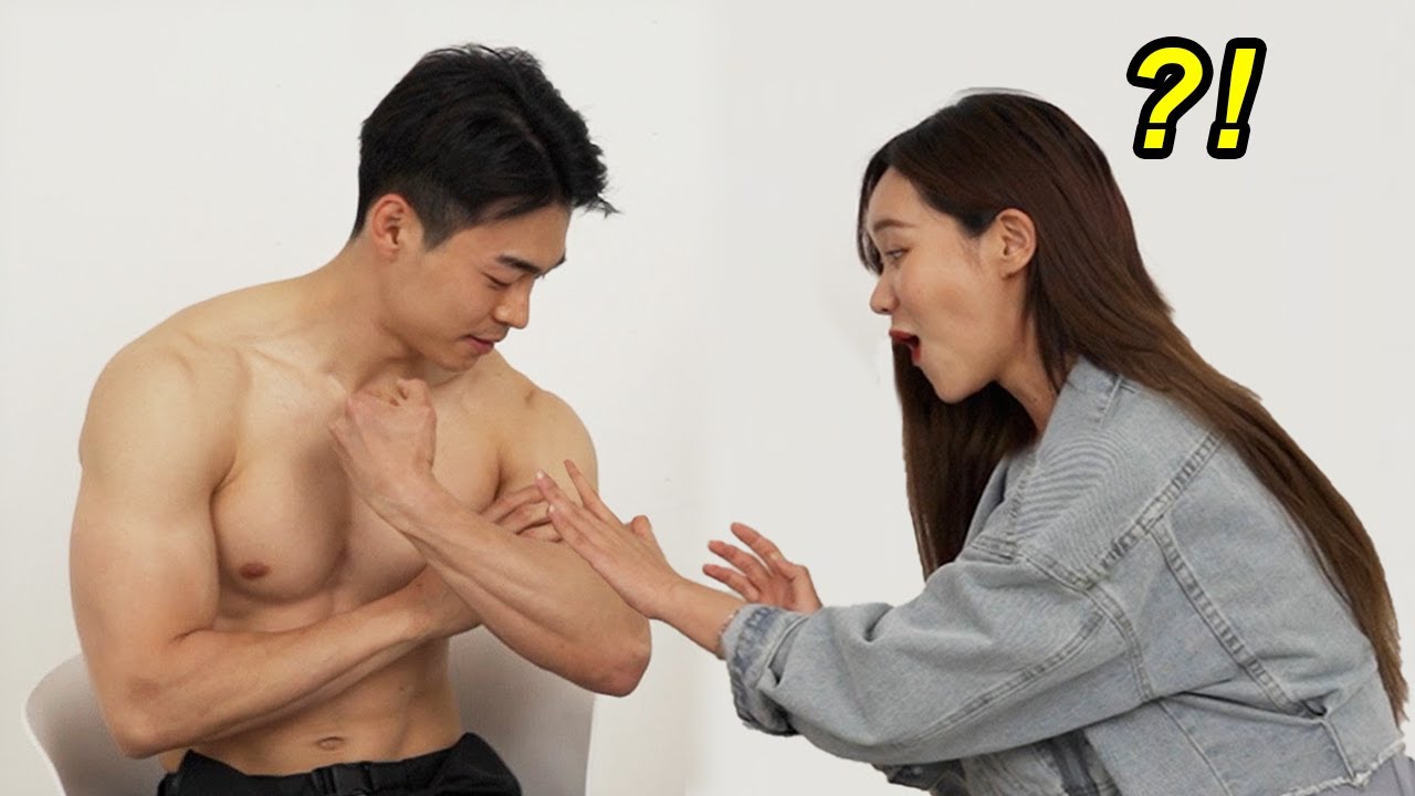 Korean Girl Meet Muscular Bodybuilder For The First Time!