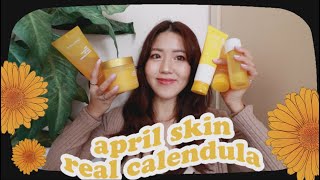Korean Skincare Review: April Skin Real Calendula (10% PHA+AHA serum, Peeling Gel, Peel Off Pack...)