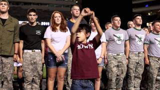Yell Leader in training leads Aggie War Hymn