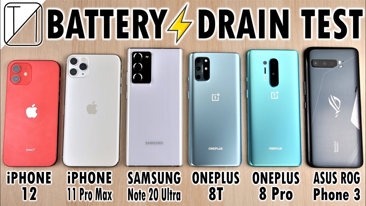 iPhone 12 vs iPhone 11 Pro Max / Note 20 Ultra / OnePlus 8T / 8 Pro / ROG 3 Battery Life DRAIN Test!