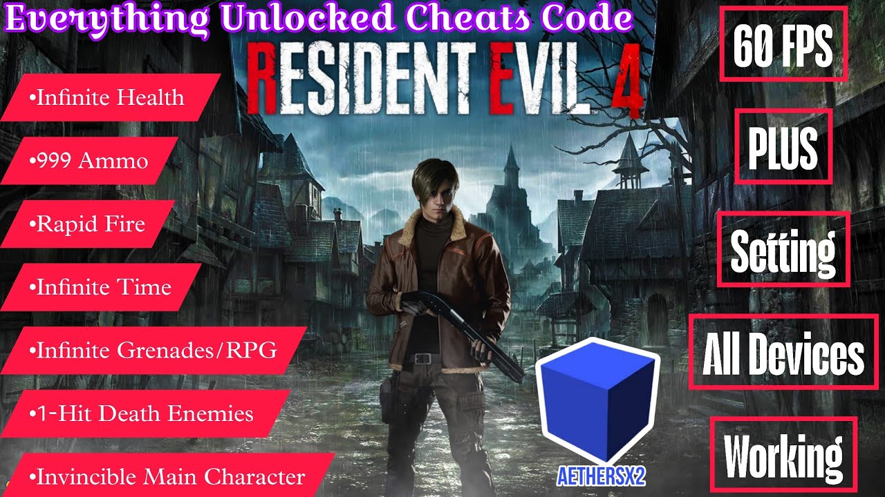 Resident Evil 4 Aethersx2 Everything Unlocked Cheat Code + 60FPS Settings All Devices Working