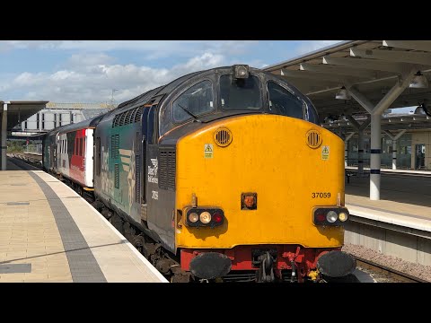 (4K)  DRS class 37s nos 37059+37069 trash away form derby afer working derby to derby via Sheffield