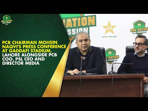 PCB Chairman Mohsin Naqvi's press conference at GSL alongside PCB COO, PSL CEO & Director Media