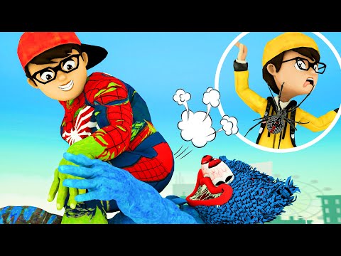 Huggy Wuggy Attack City~! Nick Transform Into SpiderNick Hulk - Scary Teacher Nick & Tani 3D Cartoon