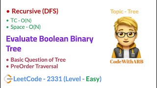 YouTube video 'Evaluate Boolean Binary Tree   (LeetCode  2331)  (PreOrder Traversal)'