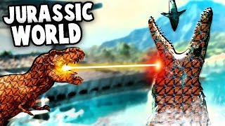 GIANT Mosasaurus vs T Rex in Jurassic World!  (Forts Jurassic Park Mod Gameplay)