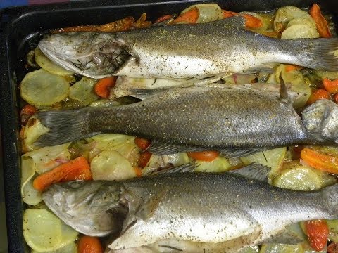 Lavraki Plaki (baked Branzino) on a Bed of Vegetables