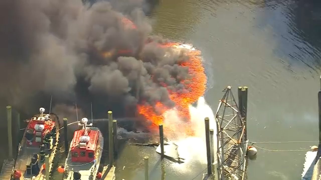 First responders battle boat fire at marina in Old Bridge