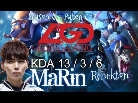 LGD MaRin RENEKTON vs GNAR Top - Patch 6.17 KR Ranked | League of Legends