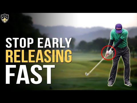 Part of a video titled Fix Early Release Golf Swing Compress The Golf Ball - YouTube