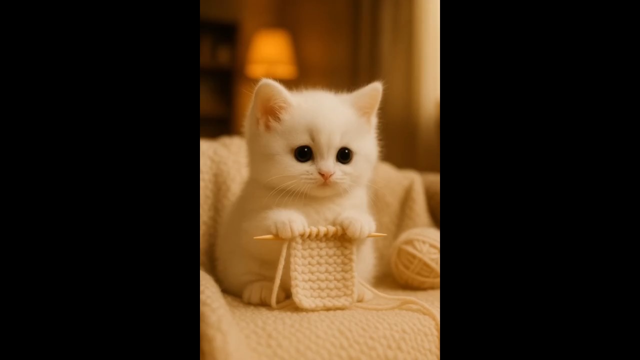 Tiny Kitten Knits a Sweater 😻🧶 | Adorable AI Cozy Moment