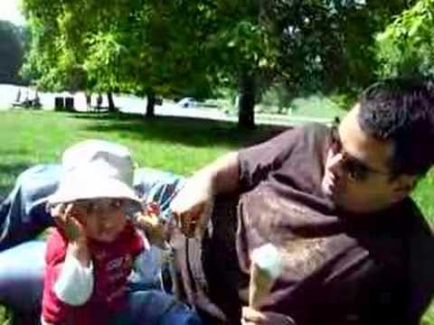 Rohan and daddy sharing an ice cream at Chatsworth