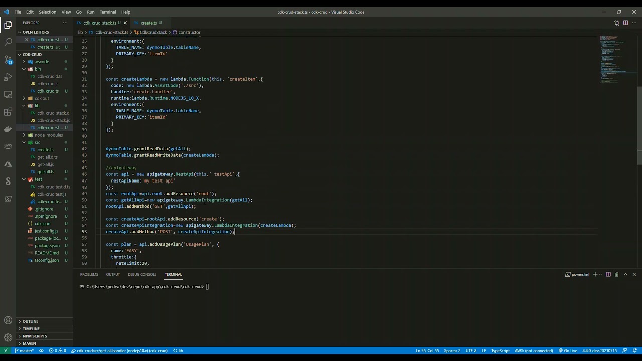 Basic Serverless CRUD Api (API Gateway, Lambda, Dynamodb) in AWS Using CDK - P2