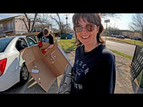 Great Dumpster Dive – We Love the Art and Huge Cardboard House for Bones!