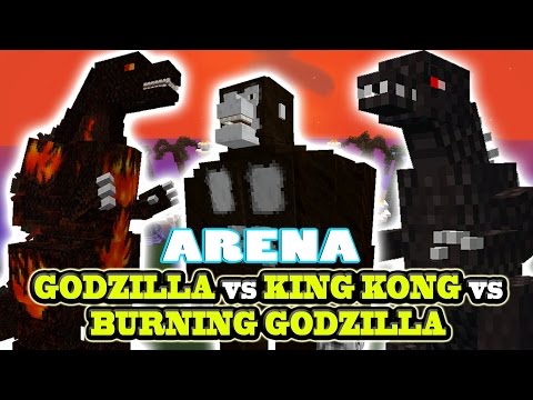 Minecraft Arena Battle GODZILLA vs KING KONG vs BURNING GODZILLA - MOB BATTLE