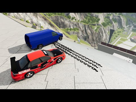Crazy Vehicle Stairs Jumps Down With Giant Chain With Slow Motion - BeamNG drive Down Stairs jumps