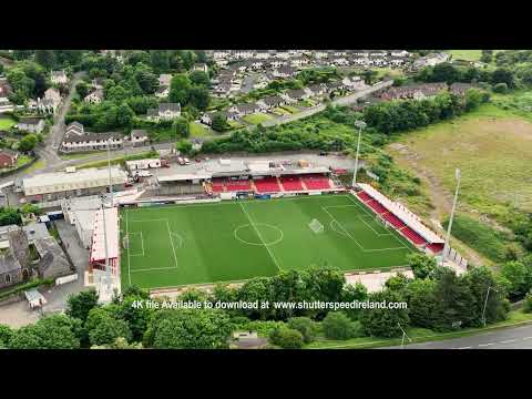 Aerial video of 3G Stadium pitch at Larne FC Club County Antrim Northern Ireland 1 4K