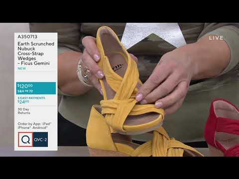 Earth Scrunched Nubuck Cross-Strap Wedges - Ficus Gemini on QVC
