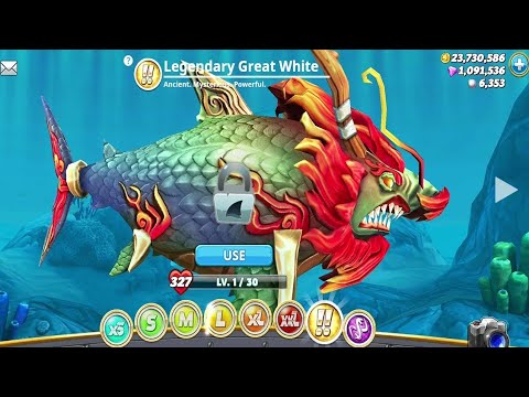 Hungry Shark World - Legendary Great White Unlocked and Fully Upgraded - All 38 Sharks Unlocked