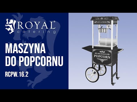 Video - Maszyna do popcornu - z wózkiem - design retro - czarna 