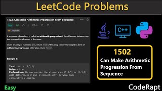 YouTube video 'Can Make Arithmetic Progression From Sequence | Leetcode Q.1502 | LeetCode Daily Challenge'