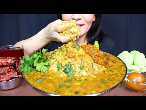 Eating Delicious Dal Chawal, Onion Pakoda, Gulab Jamun and Cucumber #ASMR/EATING SHOW MUKBANG