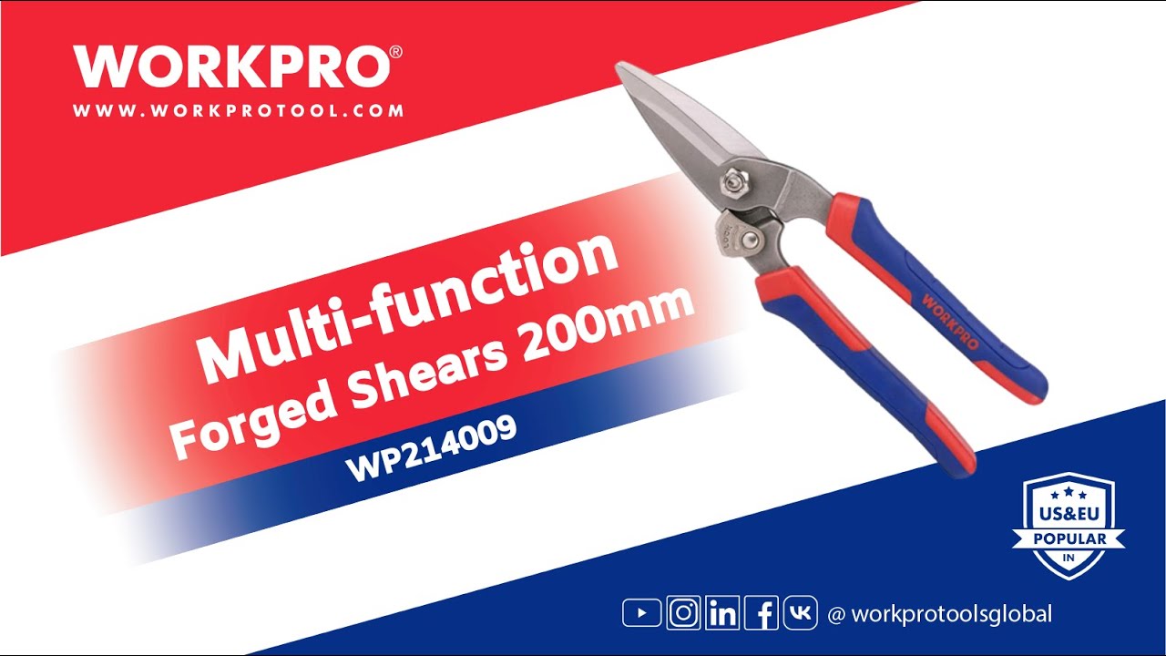 Ножиці інструментальні WORKPRO 200 мм CR-V PRO WP214009 відео 1