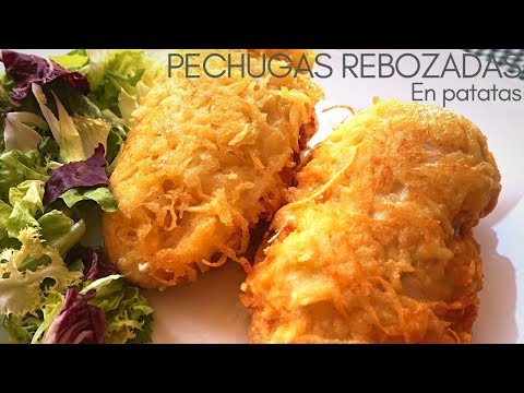 Pechugas de pollo crujientes, con rebozado de patata. Sin pan rallado