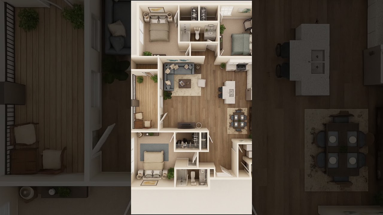🏡 Stunning 3D Floor Plan Tour | Modern 3-Bedroom Apartment with Balcony & Open Kitchen #homedesign