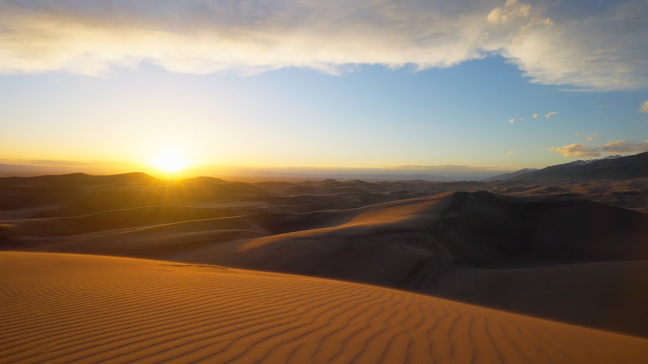 Watch video Sunset from the summit of Highdune - The Great Sandunes National park 4K Ambient Music Now Sunset from the summit of Highdune - The Great Sandunes National park 4K Ambient Music