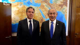 ראש הממשלה בנימין נתניהו נועד עם מזכיר המדינה של ארה״ב אנתוני בלינקן (עדכוני משרד ראש הממשלה) - התמונה מוצגת ישירות מתוך אתר האינטרנט יוטיוב. זכויות היוצרים בתמונה שייכות ליוצרה. קישור קרדיט למקור התוכן נמצא בתוך דף הסרטון