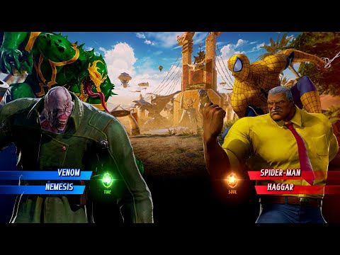 Green Venom & Nemesis VS Yellow Spider Man & Yellow Haggar (Hardest AI) - Marvel vs Capcom Infinite