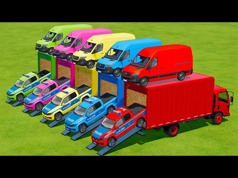 TRANSPORTING POLICE VOLKSWAGEN & MERCEDES VANS WITH ISUZU TRUCKS - Farming Simulator 22