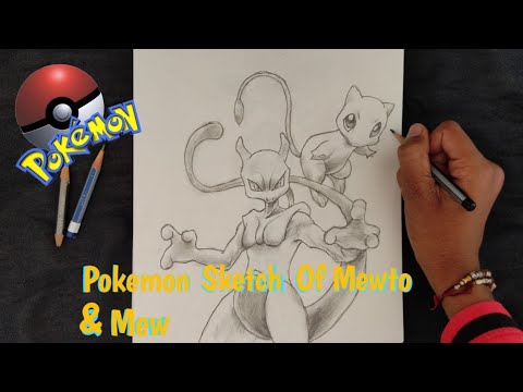 Easy sketch of two Pokemon Mewto and Mew || Swarit's Art ||