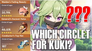 Which Circlet for Kuki? | Healing Bonus vs Elemental Mastery vs HP% | Genshin Impact Kuki